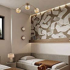 Стельова бронзова люстра з 3 кавовими плафонами-кулями (52-9907-3 BRZ+BR), фото 3