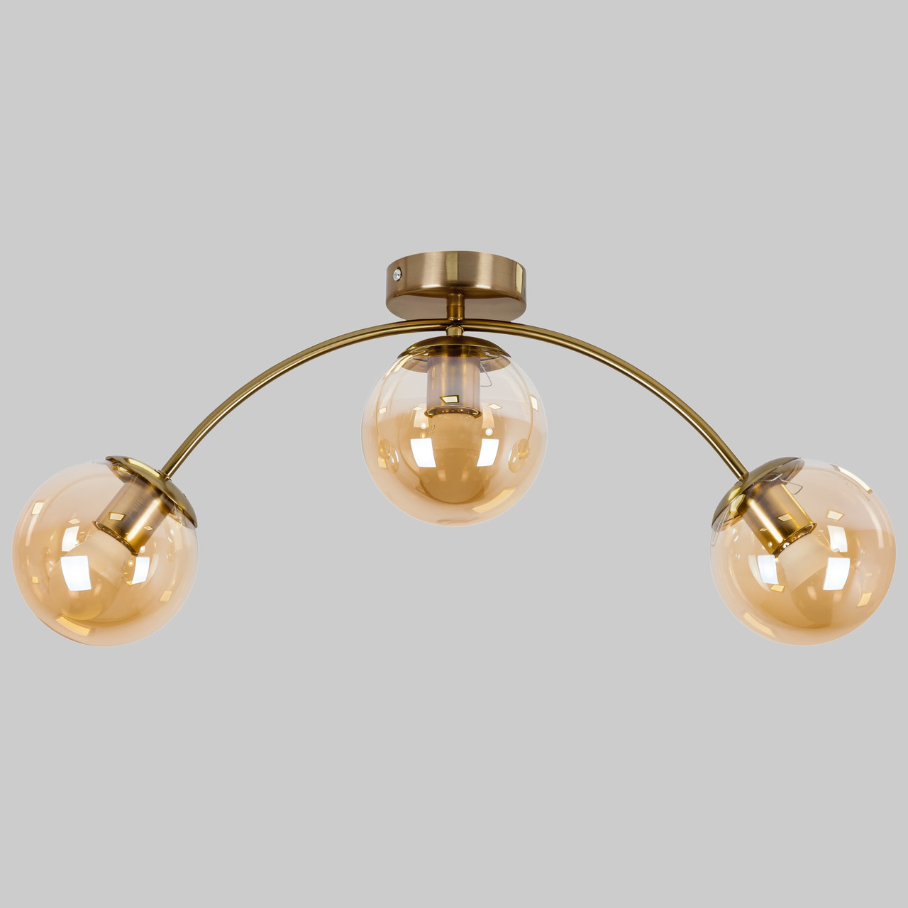 Стельова бронзова люстра з 3 кавовими плафонами-кулями (52-9907-3 BRZ+BR)