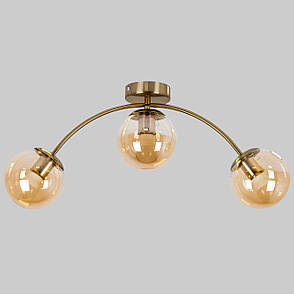 Стельова бронзова люстра з 3 кавовими плафонами-кулями (52-9907-3 BRZ+BR), фото 1