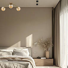 Стельова бронзова люстра з 3 кавовими плафонами-кулями (52-9907-3 BRZ+BR), фото 4