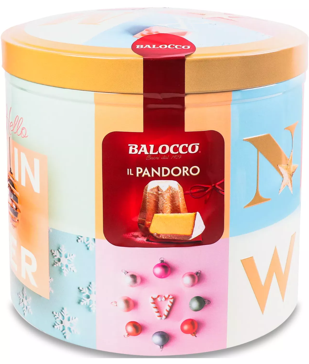Різдвяний кекс Пандоро Pandoro Balocco in latta у колекційній залізній скринці 750г