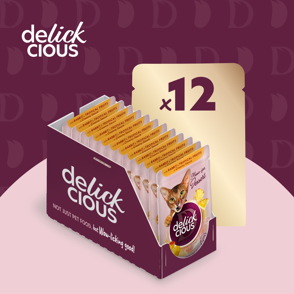 Delickcious паучі для котів 85г*12шт (пластівці з кроликом та тропічними фруктами у вершковому соусі)