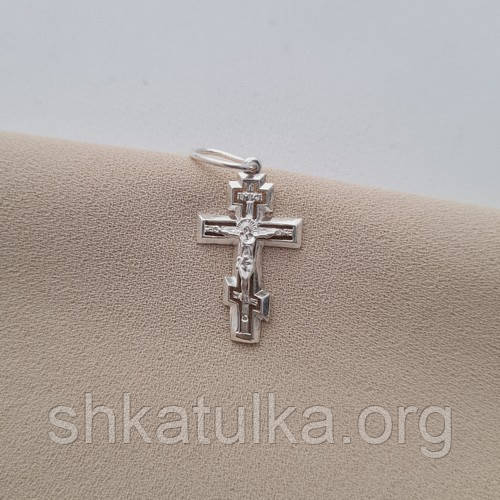 Хрестик срібний з розп'яттям і написом Врятуй і Збережи класичний