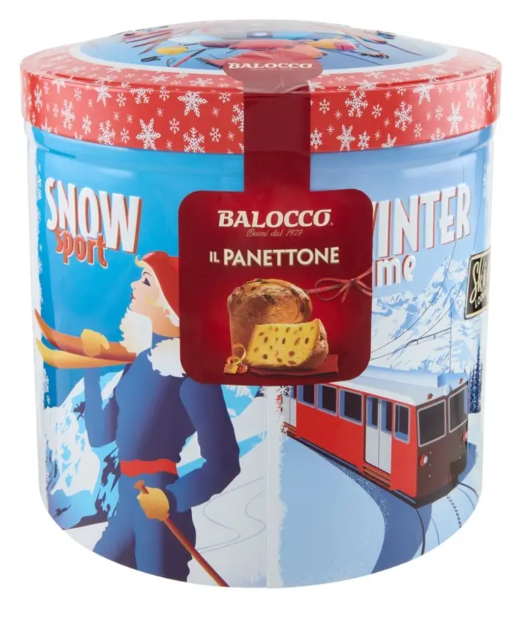 Різдвяний кекс Панеттоне Balocco il Panettone з родзинками у колекційній залізній скринці Hello Winter 750г