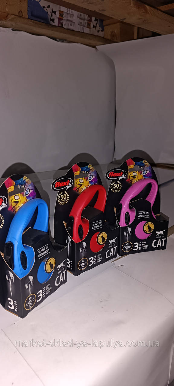 Рулетка повідець Flexi для котів 3м до 8кг шнур, фото 1