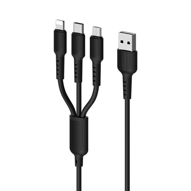 Кабель для заряджання телефонів 3 в 1 Borofone BX16 lightning-typec-micro usb Чорний, 1 м. шнур для телефону