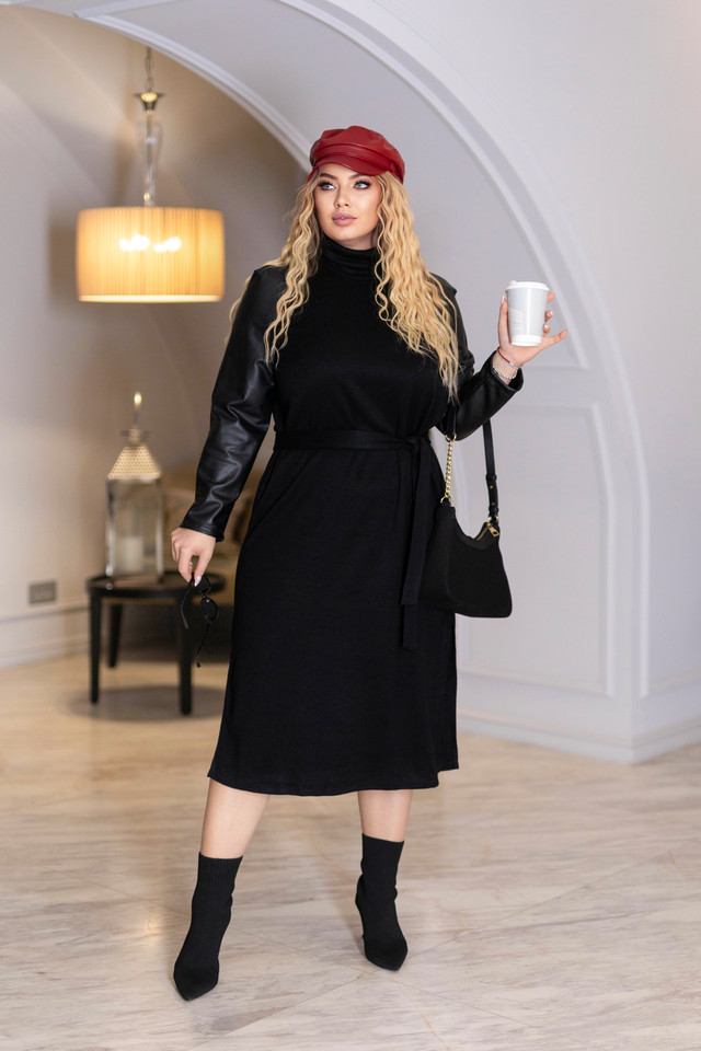 Сукня міді з екошкірою "Martina" оптом Сукня міді з екошкірою "Martina" оптом