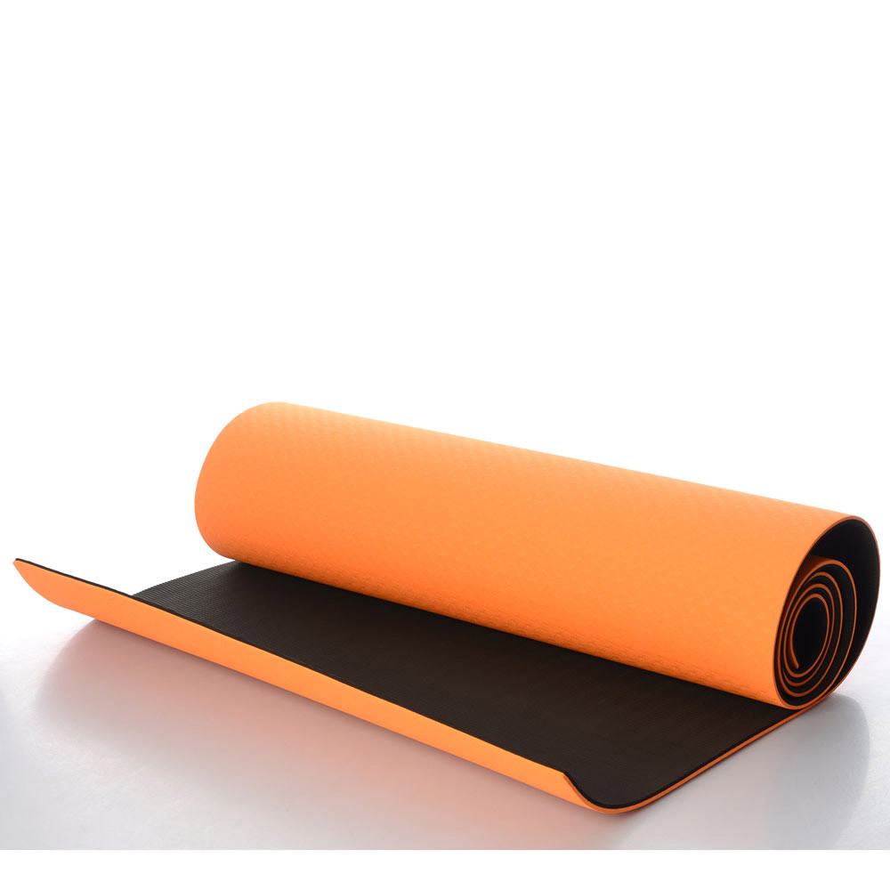 Килимок для фітнесу та йоги TPE+TC TPE-6ORB 183см 61см 6мм Помаранчево-чорний, фото 1