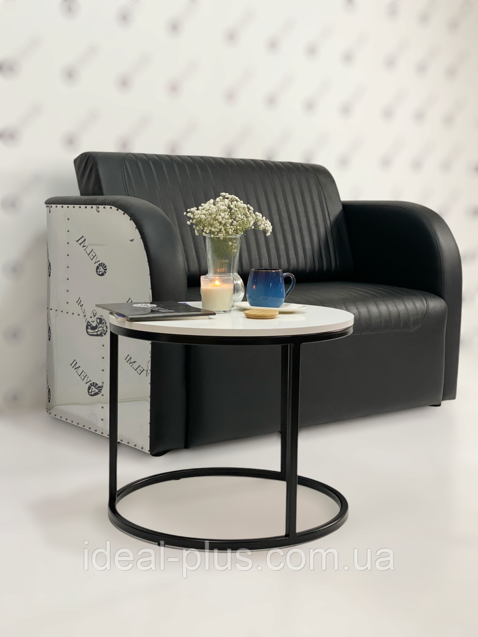 Стильний перукарський комплект меблів 2в1 Infinity Loft диванчик для очікування + столик для клієнтів
