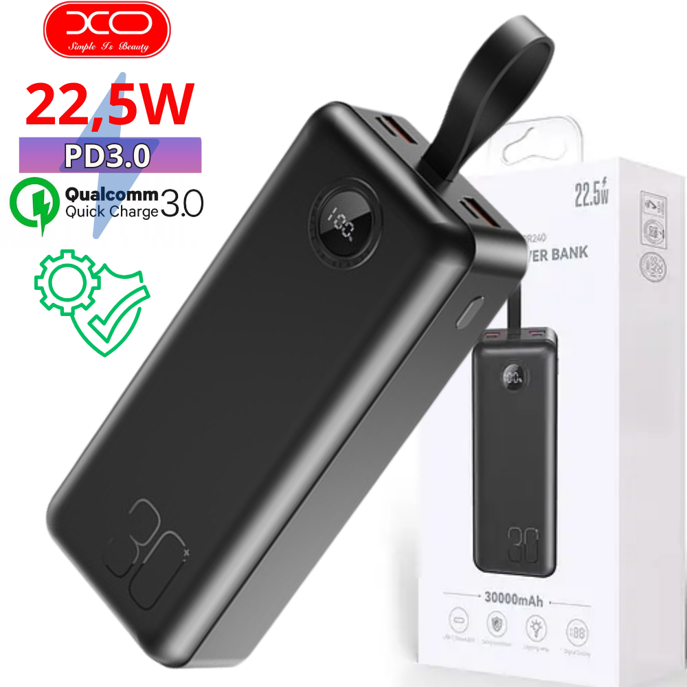 Потужний повербанк 30000 мАг зі швидкою зарядкою 22.5W QC 3.0 + PD Power bank для телефона та планшета XO PD20W
