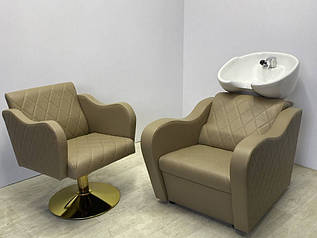 Комплект перукарні 2в1 Ketrin Strobg крісло на диску Gold та крісло-мийка