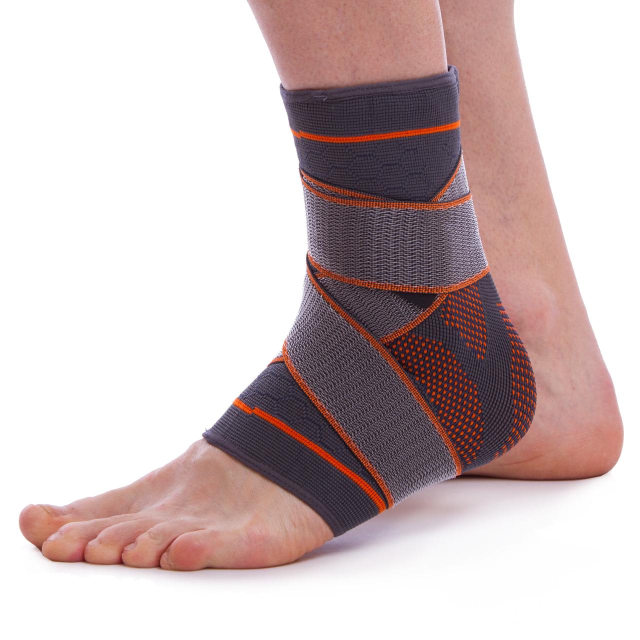 Бандаж на гомілковостоп еластичний з фіксуючим ременем (фіксатор кісточки) SIBOTE розмір S-XL 1шт чорний-помаранчевий   S/M, фото 1