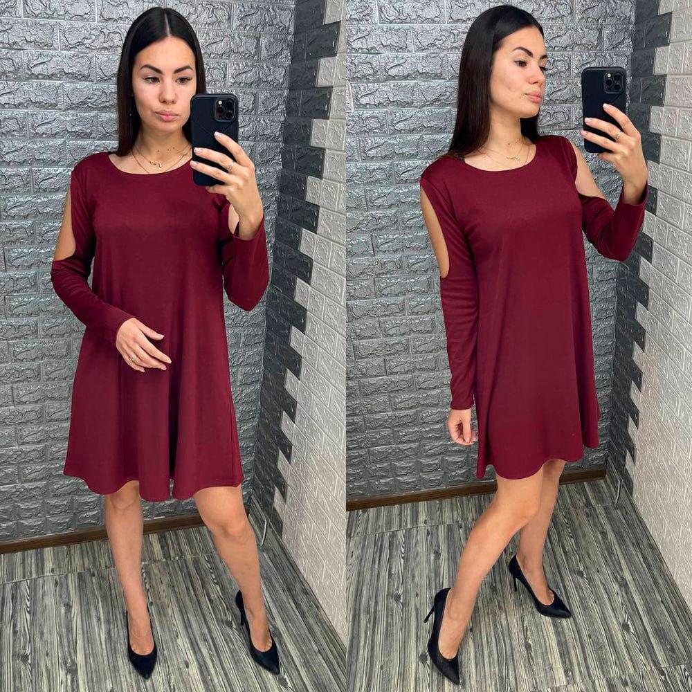 Вільна бордова сукня з вирізами на плечах,РОЗМІР ТІЛЬКИ  46, фото 1