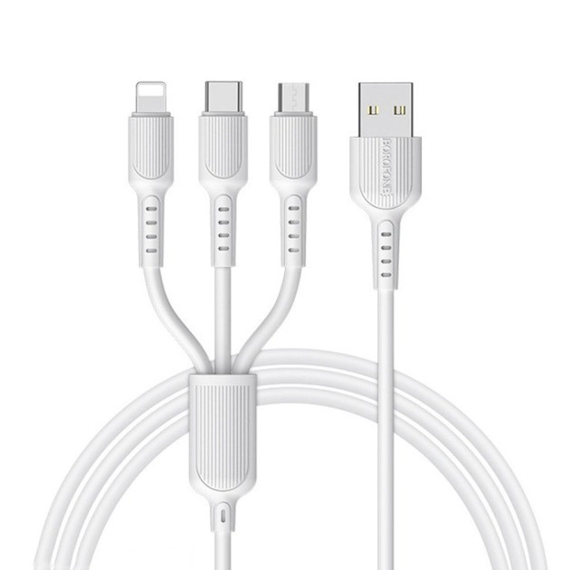 Кабель телефону 3 в 1 Borofone BX16 Micro-USB-TypeC-Lightning Білий 1 м. шнур для заряджання телефонів