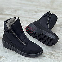 Дутики женские зимние черные полусапожки на танкетке и двух молниях Дутики жіночі зимові чорні (Код: Л3488)