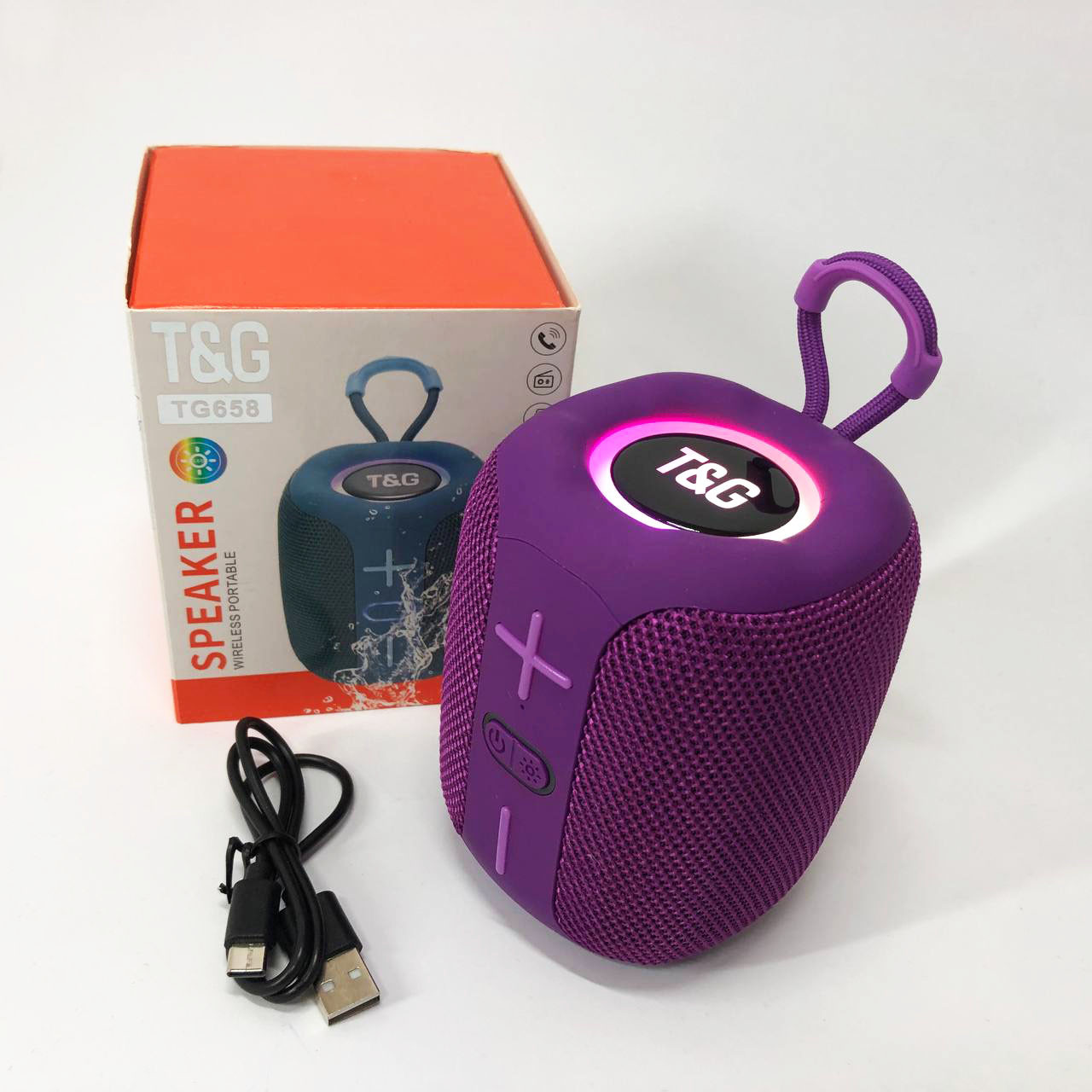 Портативна Bluetooth-колонка TG658 8W з RGB-підсвіткою бездротова портативна потужна. Колір: фіолетовий