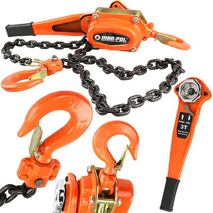 Ручна лебідка для підйому вантажів MAR-POL M80750 Цепна лебідка з трещіткою 3000 кг, фото 1