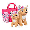 Інтерактивна м'яка іграшка Собачка та цуценя в сумочці переносці Вихованець на повідку ходить співає англійською, фото 3