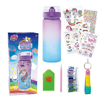 Пляшка для води Єдиноріг (600мл, наклейки, наклейки-стрази, алмазна мозаїка, коротка ручка) JX20432C