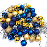 Набір новорічних іграшок 40 шт 4 см | прикраси ялинкові блакитно жовті | новорічні іграшки, фото 6