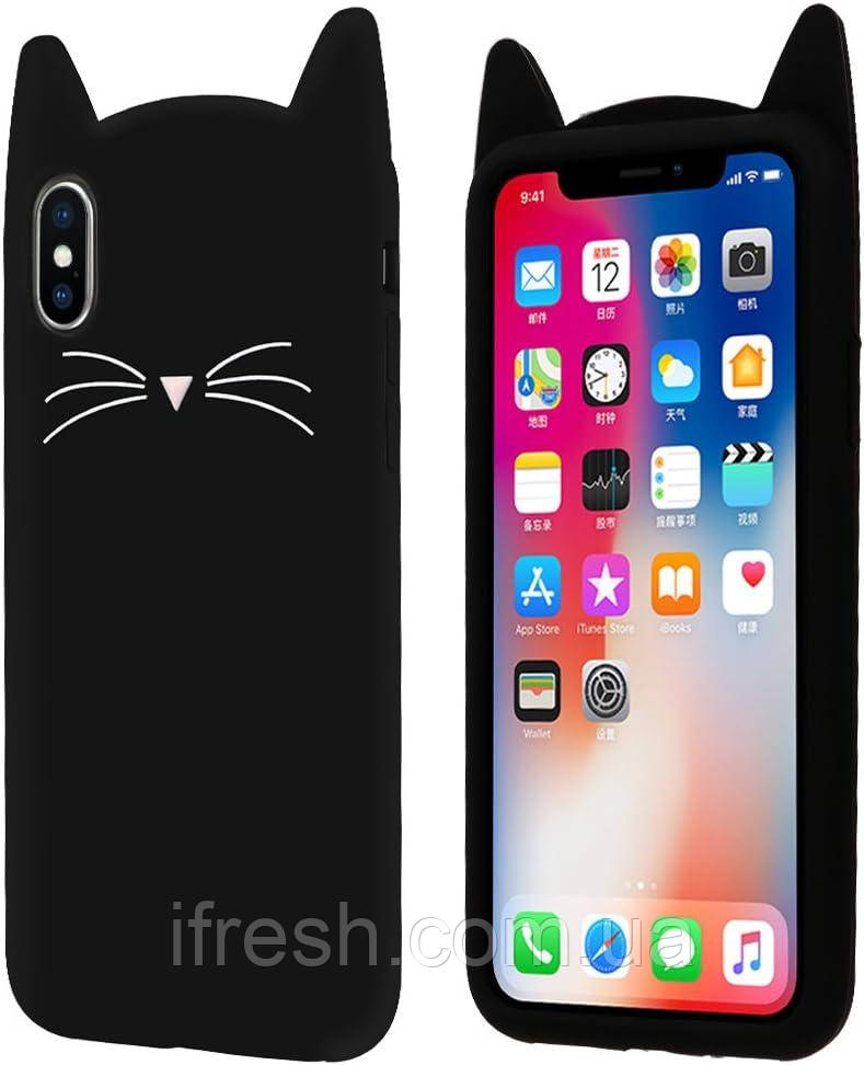 Силіконовий чохол для iPhone XR - 3D Cat (Кіт з вусами), Чорний, фото 1