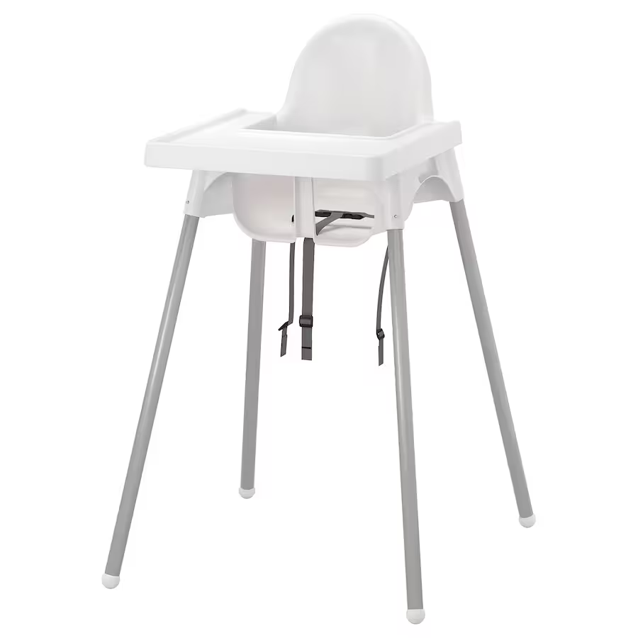 Високий стілець для годування зі стільницею ANTILOP IKEA 290.672.93, білий/сріблястий, ІКЕА АНТИЛОП