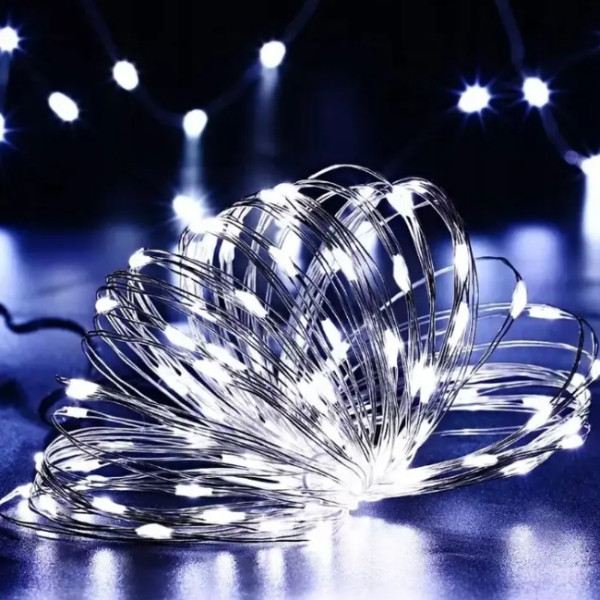 Світлодіодна гірлянда Роса срібний дріт з пультом д/у 500 LED 50 м Холодний білий від USB