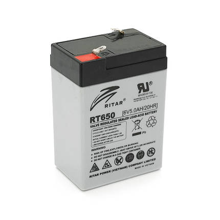Акумуляторна батарея AGM RITAR RT650, Gray Case, 6V 5Ah (70х47х99 (107)) Q20, фото 1