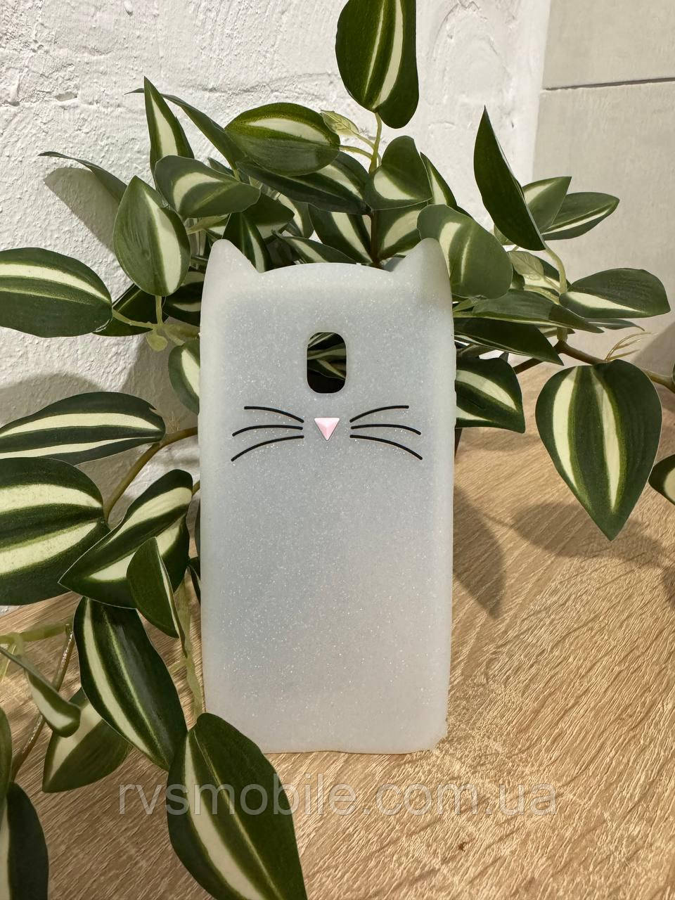 Силіконовий чохол для Samsung Galaxy J330 / J3 2017 - 3D Cat (Кіт с вусами), Білий