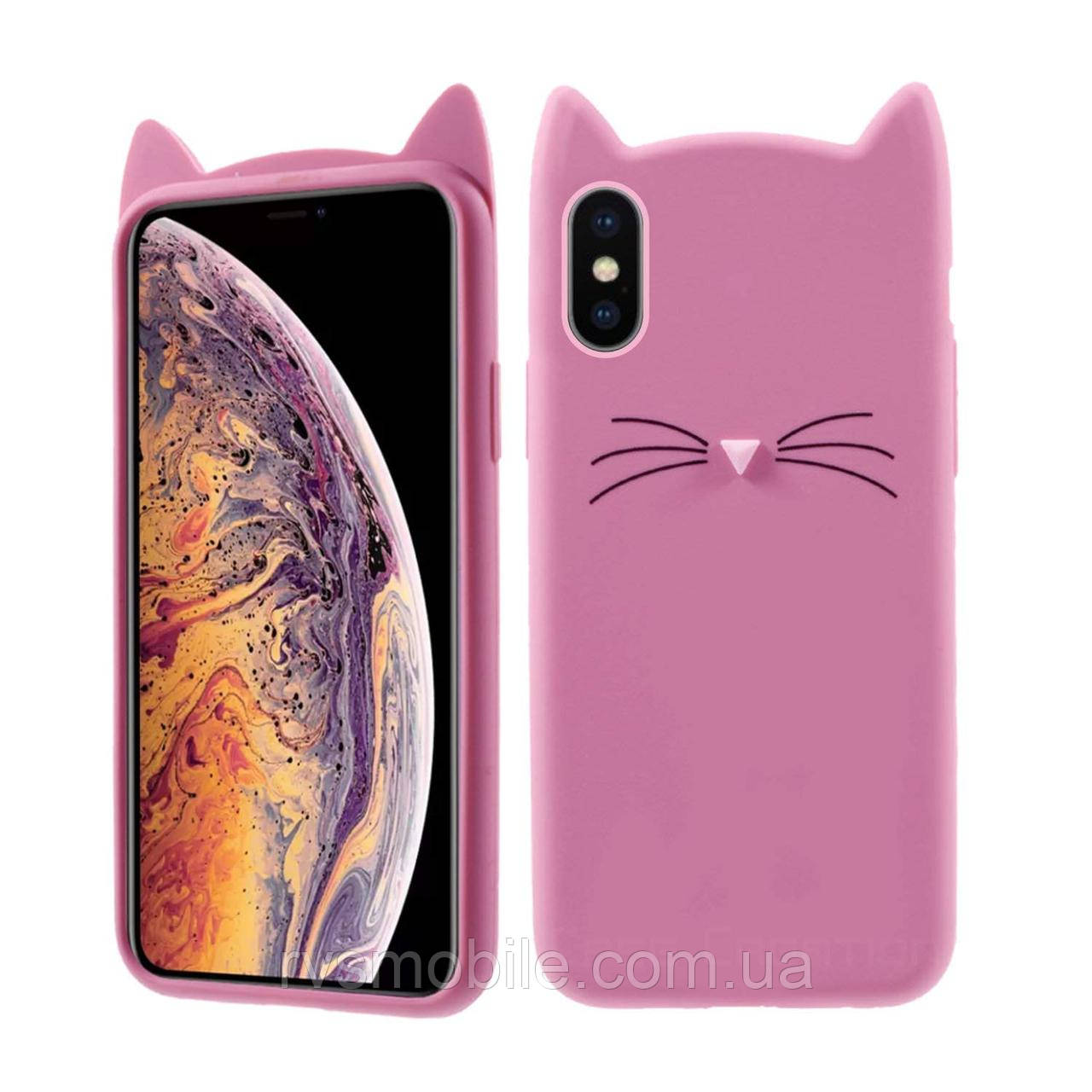 Силіконовий чохол для iPhone XS / X - 3D Cat (Кіт з вусами), Рожевий