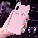 Силіконовий чохол для iPhone XS / X - 3D Cat (Кіт з вусами), Рожевий, фото 6