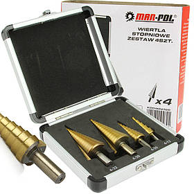 Набір східчастих свердл Mar-Pol M22320, HSS з титановим покриттям, набір для різних застосувань