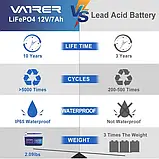 Акумуляторна батарея VATRER LiFePO4 12V, 7Ah, 89,6Wh,  вбудований BMS, 5000+ циклів зарядки, фото 4