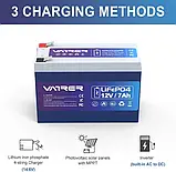 Акумуляторна батарея VATRER LiFePO4 12V, 7Ah, 89,6Wh,  вбудований BMS, 5000+ циклів зарядки, фото 5