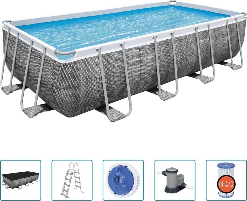 Басейн каркасний прямокутний 6в1 Bestway 56998 Power Steel 549 x 274 см - сірий, фото 1
