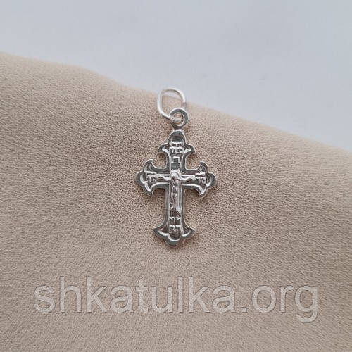 Хрестик срібний з розп'яттям з молитвою класичний