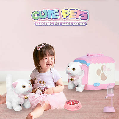 Інтерактивна кішка Іграшка рухливе кошеня з переноскою ходить грає М’який котик з поїлкою видає звуки