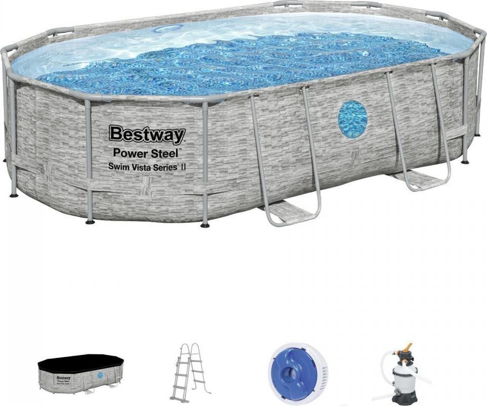 Басейн каркасний овальний Bestway 488 x 305 x 107 см Power Steel, фото 1