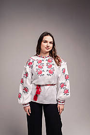 Лляна жіноча вишиванка на стійці "Троянди"