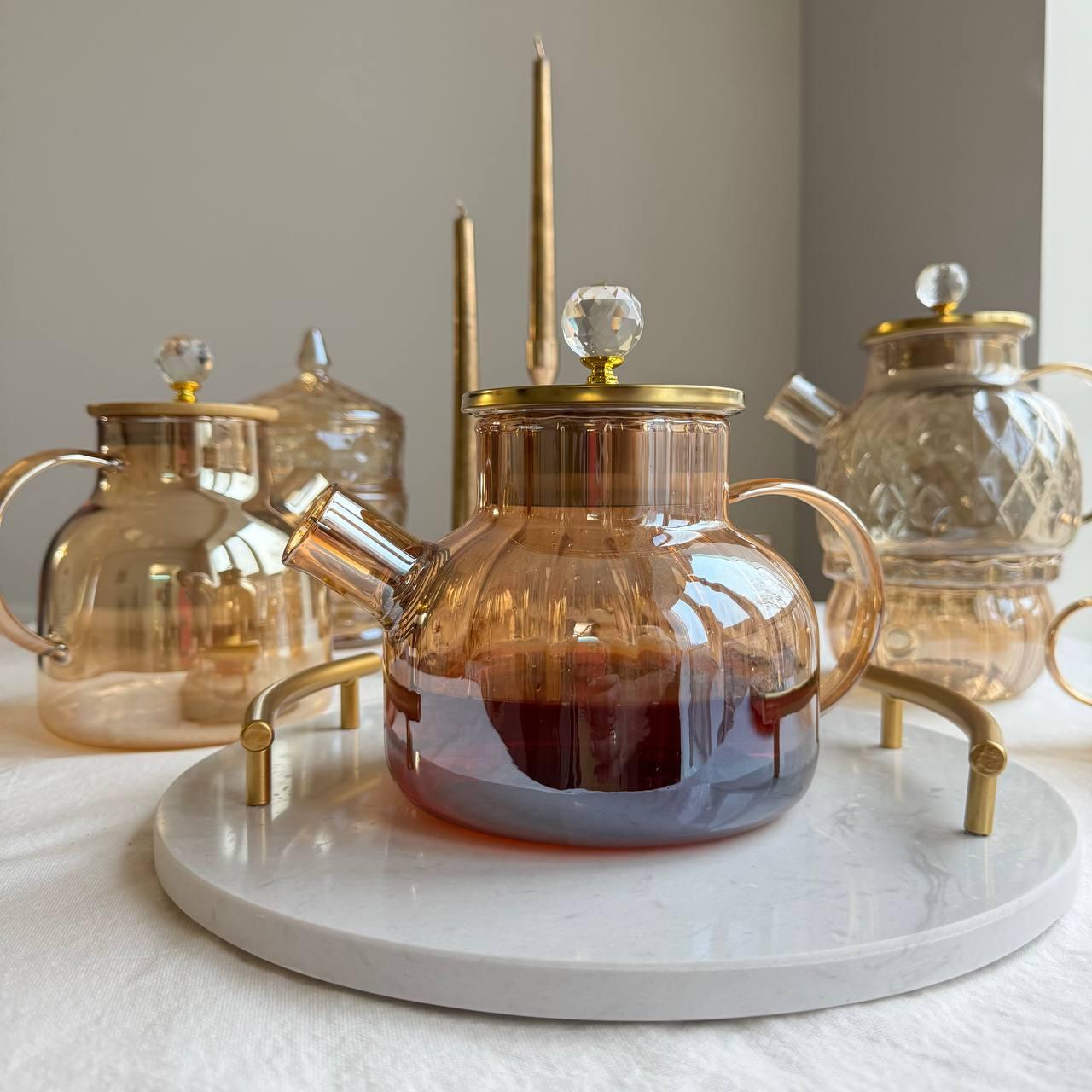 Заварник 1л Термостійкий чайник Чайники із жароміцного скла Скляний заварник Золотий чайник