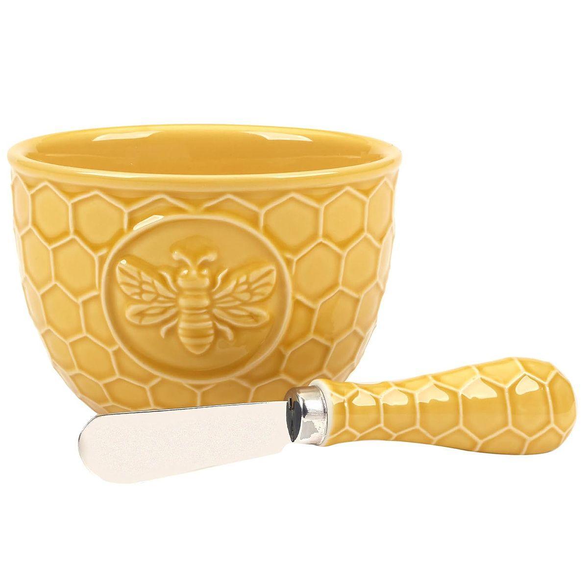 Піала для паштету жовта з кераміки з ножем «Солодкий мед» Certified International, фото 1