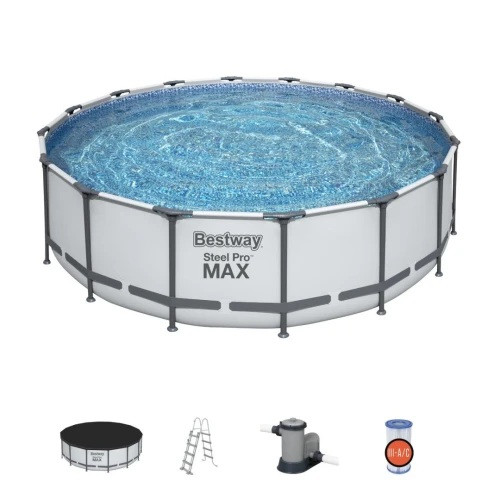 Басейн каркасний 5в1 BESTWAY Steel Pro MAX 488x122 см + драбина + кришка, фото 1
