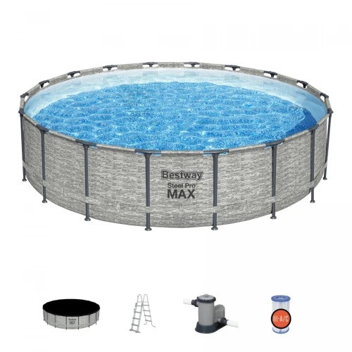 Басейн каркасний 5в1 BESTWAY Steel Pro MAX 549 x 122 см імітація каменю + аксесуари, фото 1