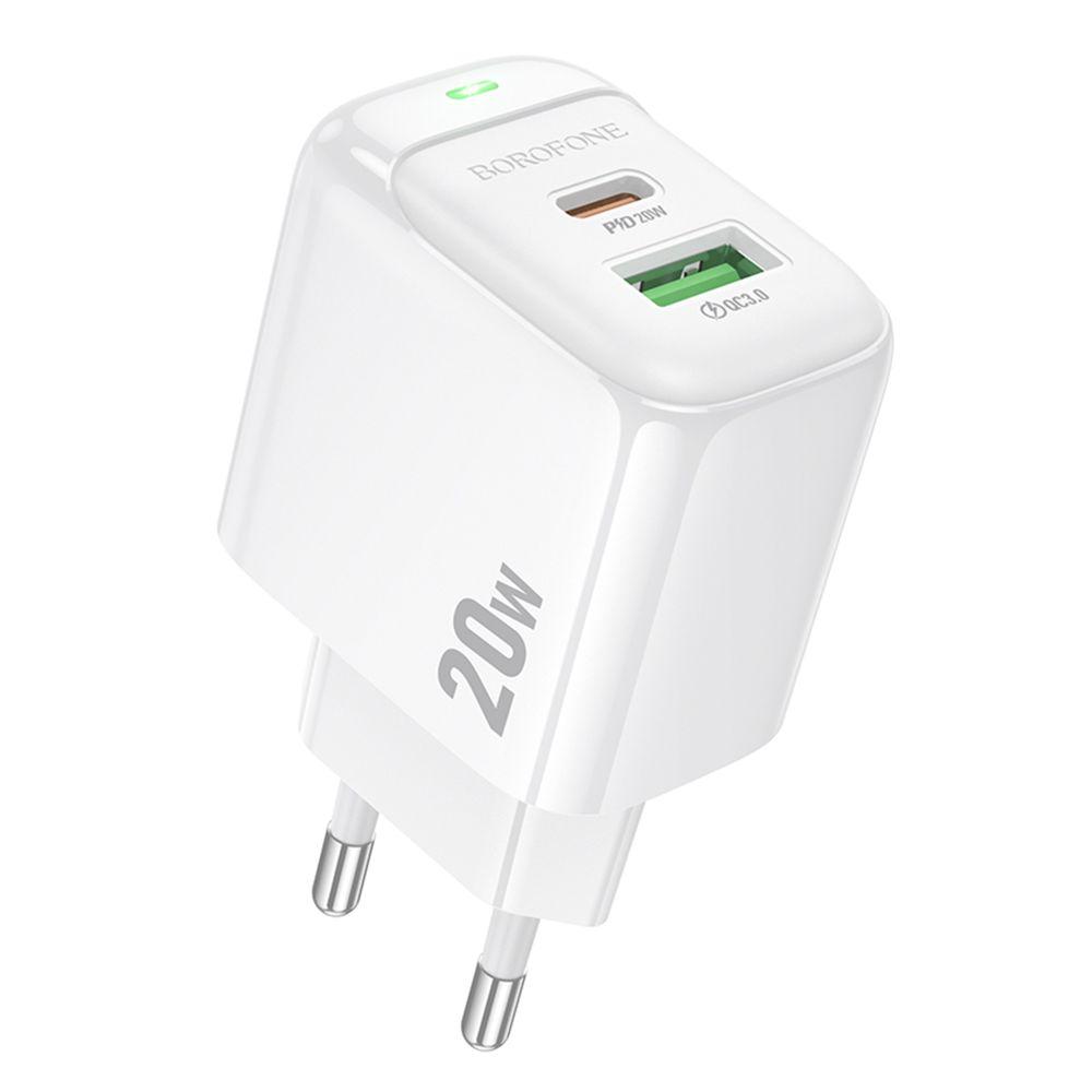 Мережевий Зарядний Пристрій Borofone BAS44A 1USB-C/1USB PD/QC 20W Колір Бiлий