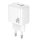 Мережевий Зарядний Пристрій Borofone BAS44A 1USB-C/1USB PD/QC 20W Колір Бiлий, фото 5