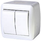 Вимикач 2-клавішний зовнішній IP44 білий [s035052] E.NEXT e.aqua.1112.gr