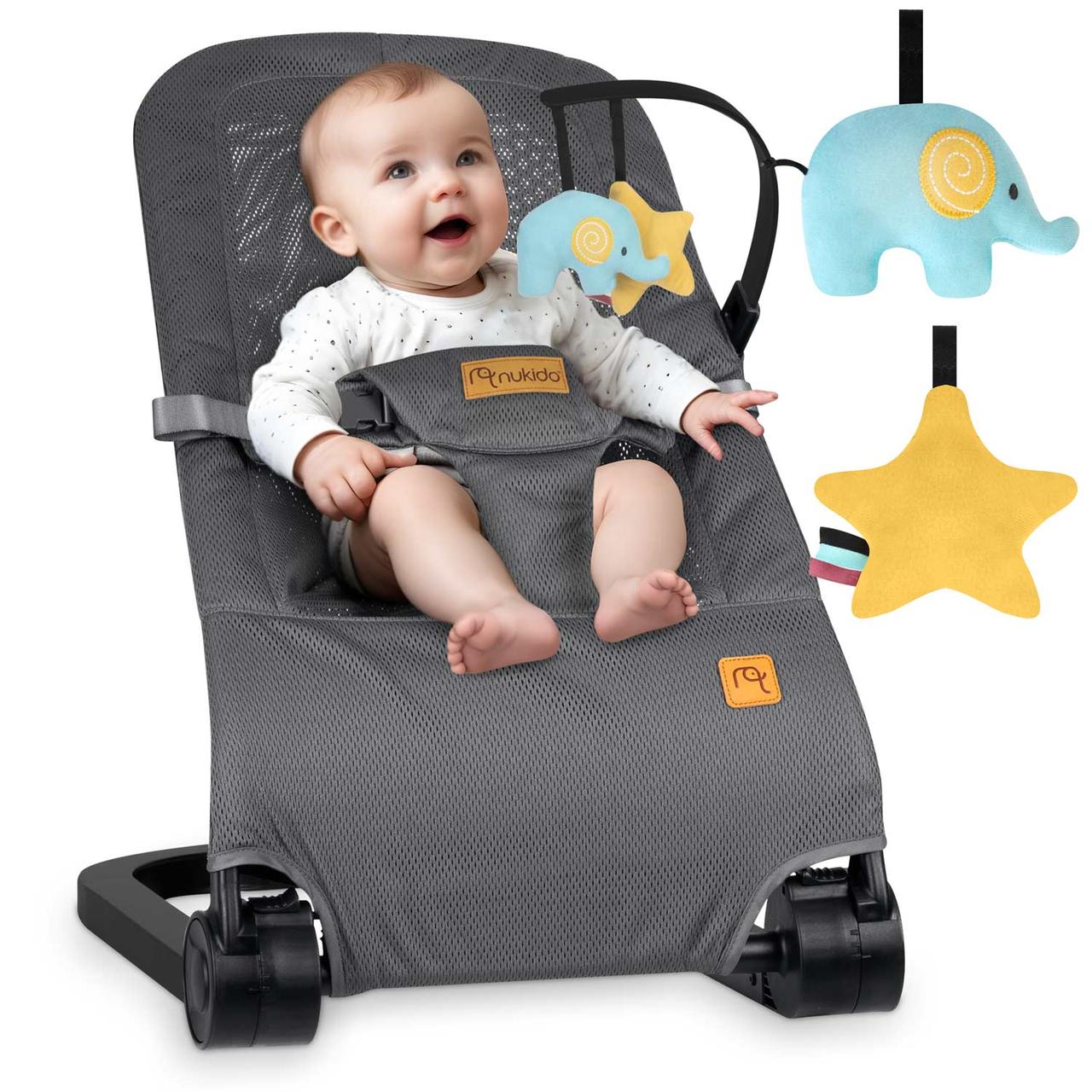 Крісло-гойдалка для немовлят Nukido з іграшками, 72 х 45,5 х 41-62 см - сіра, фото 1