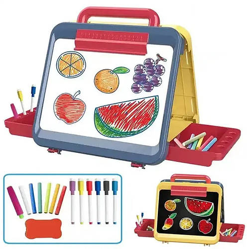 Доска для рисования детская (2 стороны, 6 мелков, 5 маркеров пиши ...