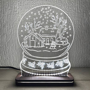 Новорічний світильник-нічник акриловий "Куля з будиночком", 22 х 17 см (АСВА5-13), з USB-кабелем