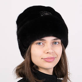 Жіноча норкова хутряна шапка "Рукавичка з відворотом"